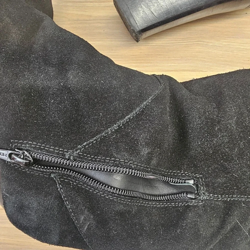 MAJE‎ Edgy Over The Knee Boots Womens 6.5 Black Suede Leather Rock Chic Giuliana